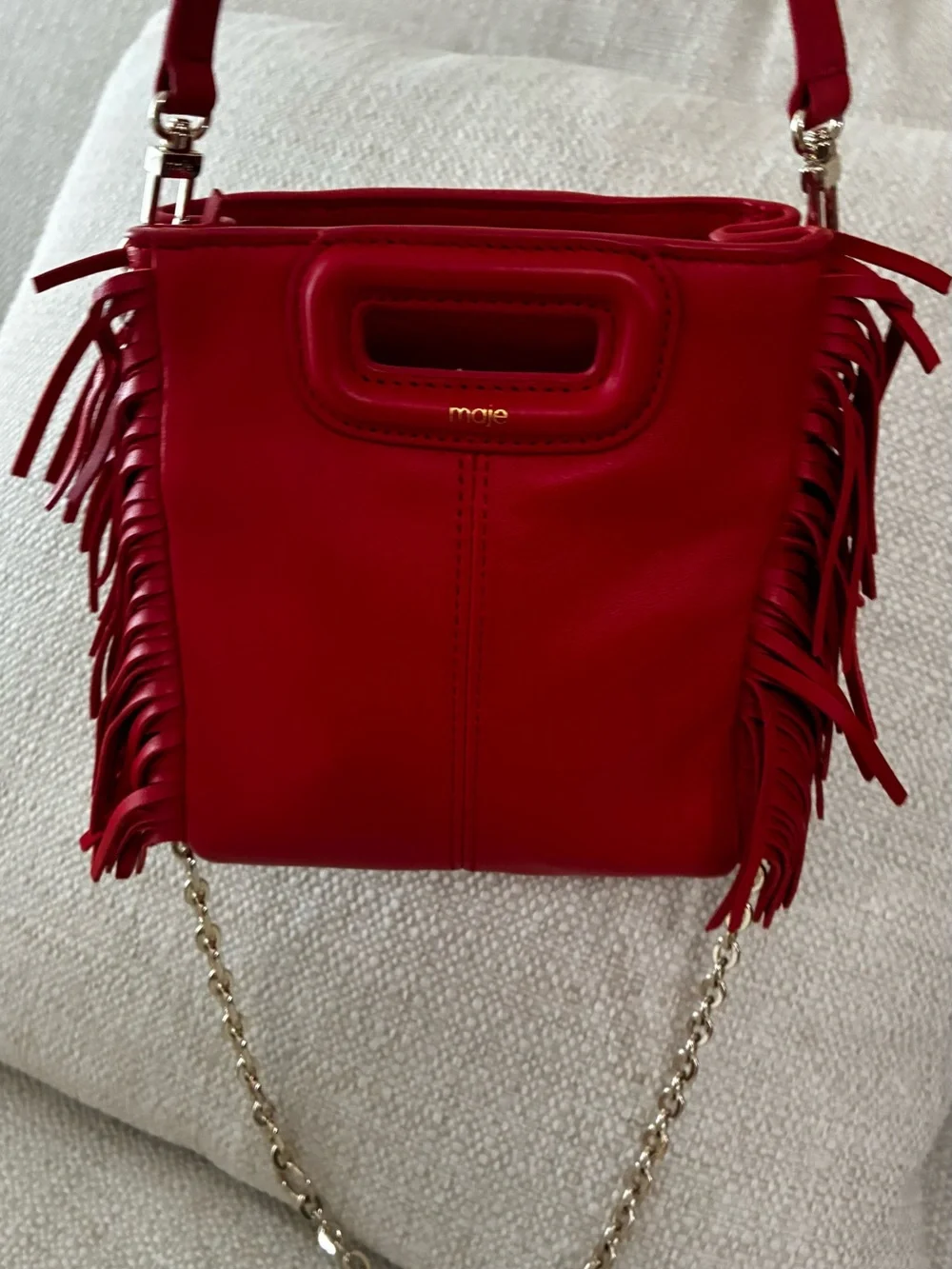 Maje NWOT Mini M Bag With Chain & Crossbody StrapIn Red Leather